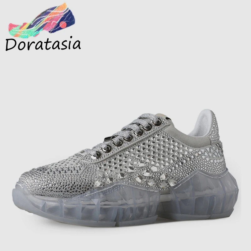 

DORATASIA 2020 Brand New Crystal Sneakers Ladies Flat Platform Shoes Woman Luxury Girl Party Date Flats