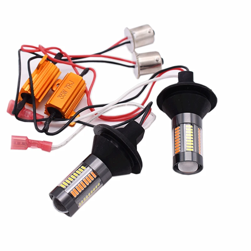 2pcs New WhiteAmber Switchback LED Bulbs Kit Car 1156 P21W BA15S 66 SMD Turn Signal Light Error Free Canbus with Resistor DRL1