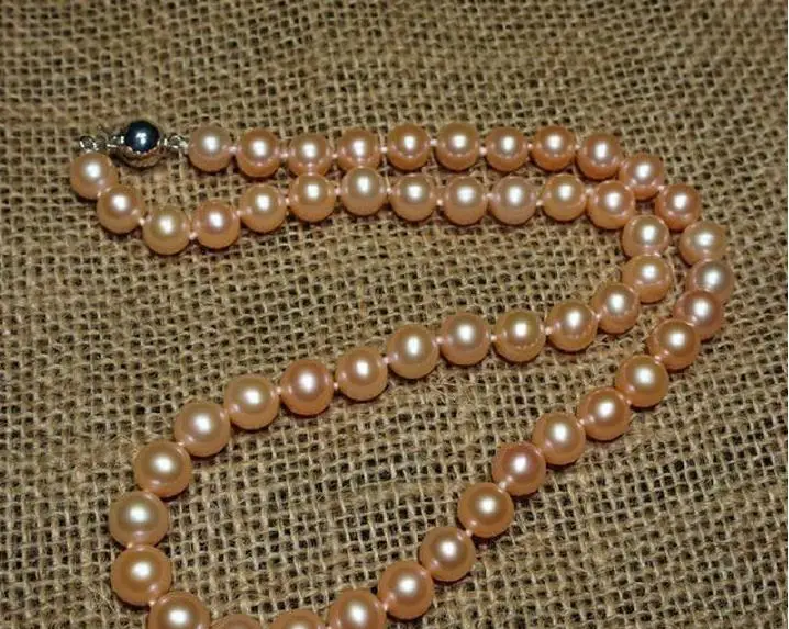 

ROUND AAAAA 18"9-10mm real NATURAL south sea gold pink pearl necklace 14k/20 GOLD