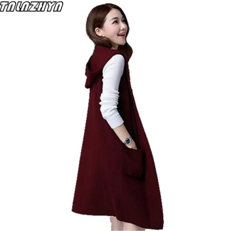 

TNLNZHYN 2019 Spring Women knit cardigan vest sleeveless Vest Jacket Hooded Knitted Cardigan Plus Size Casual Long Sweater Coat