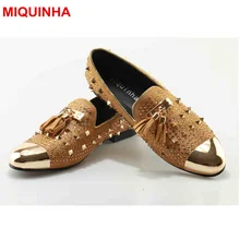 MIQUINHA Metal Round Toe Slip On Men Shoes Tassel Embellish Rivets Decor Casual Men Loafers Runway Super Star Luxury Brand Shoes