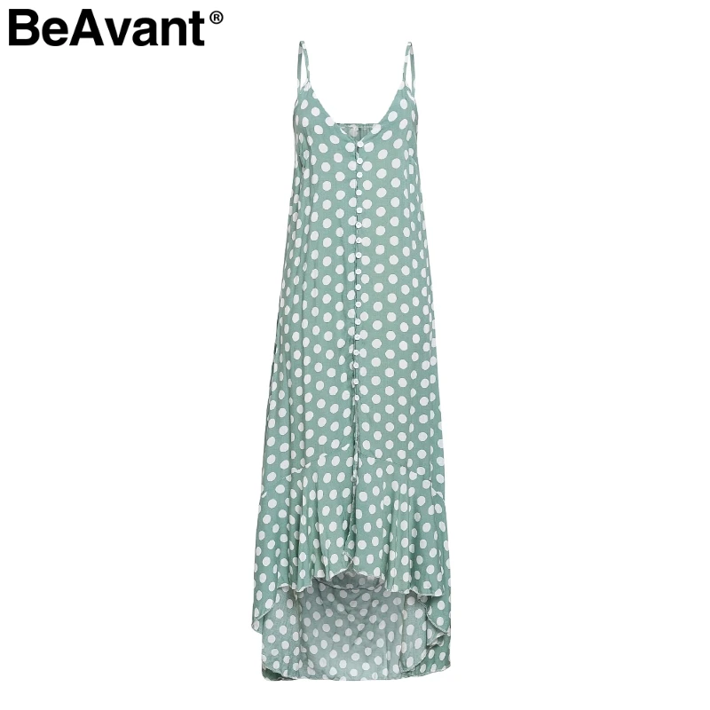 BeAvant, богемное, сексуальное, v-образный вырез, в горошек, с принтом, макси платье, женское, элегантное, на тонких бретелях, на пуговицах, платье, летнее, Пляжное, длинное, женское платье - Цвет: Синий