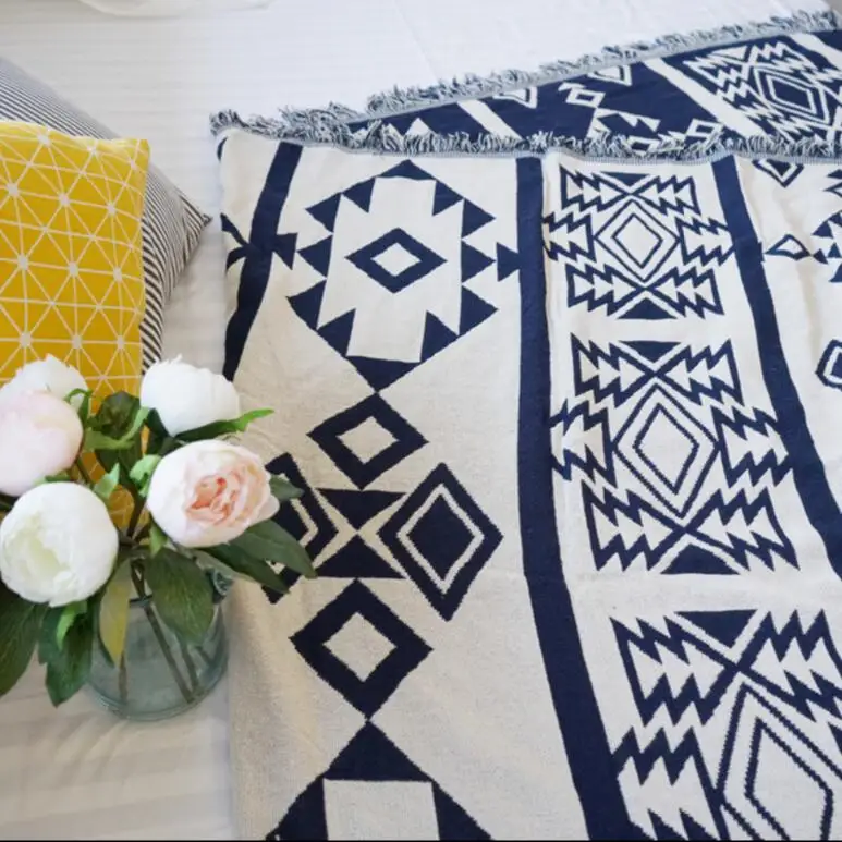 Kilim white 100% cotton Bohemia Rug Carpet Exotic Geometric Bedding Knitted Couch Cover throw Blanket body sofa for picnic floor