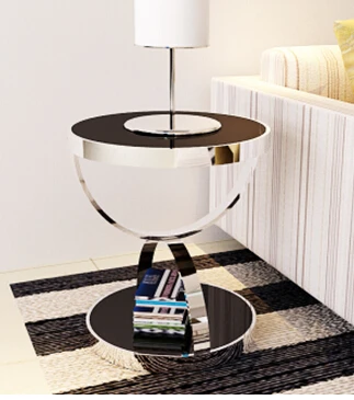 Stainless steel round. Toughened glass small sofa tea table