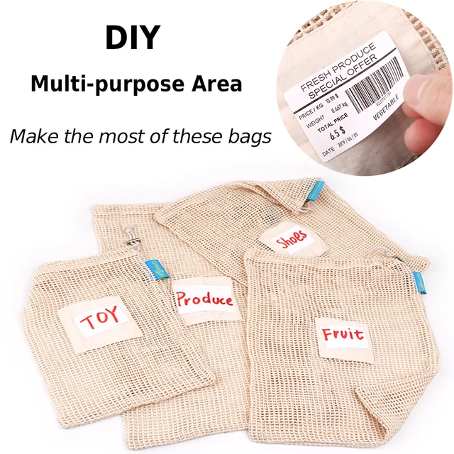 GreeOn Ecological Reusable Vegetable Fruit Bags - Reutilisable Cotton Mesh Cloth - Eco Friendly Zero Waste Produce Storage Bag 2
