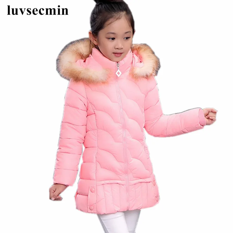 2017 Fur Hooded Baby Teenage Winter Jacket For Girls