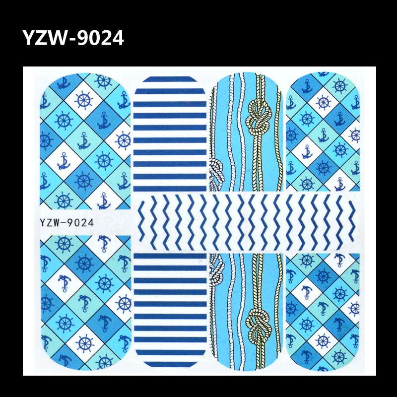 YZWLE, 1 лист, наклейки для ногтей, морской узор, переводные наклейки для ногтей, наклейка на руль, водная горка