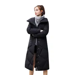Для женщин верхняя одежда свободные Кнопка Пальто Длинные куртки на хлопковой подкладке карман пальто плюс Размеры пальто зимняя куртка