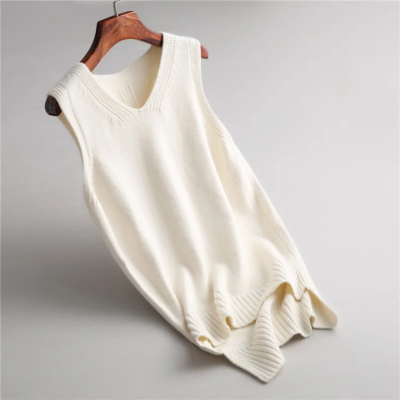 

2017 Spring Autumn Wool Blend Sweater Vest Women Sleeveless v-Neck Knitted Vests Sections Poullover Female Jumper pull femme