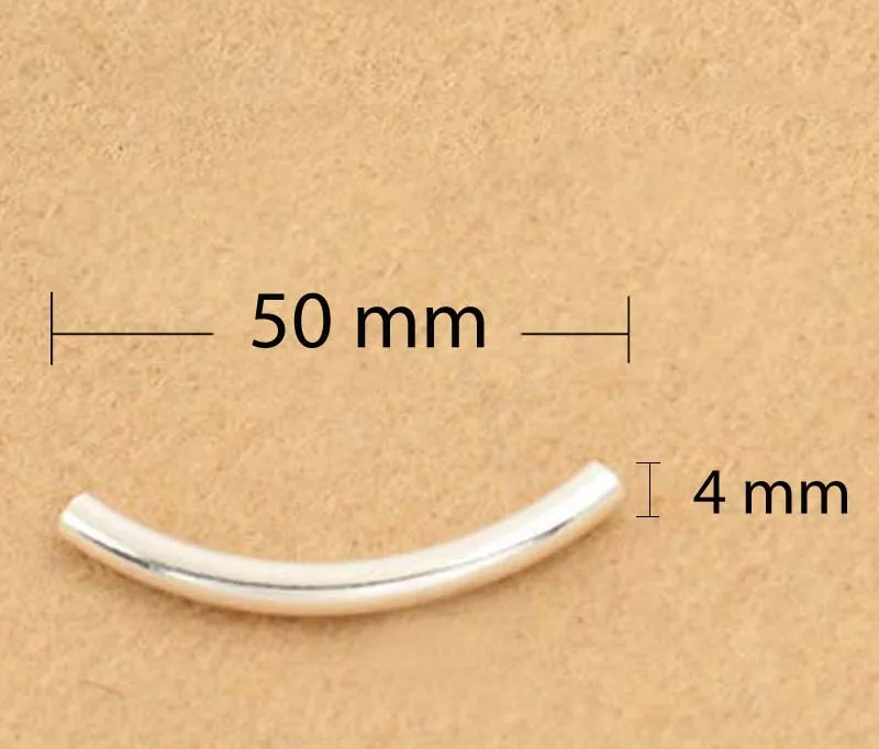 50mm X 4mm Настоящий чистый твердый 925 пробы Серебряный соединитель изогнутая трубка серебряные Длинные бусины браслет ожерелье ювелирных изделий - Цвет: 50mm X 4mm