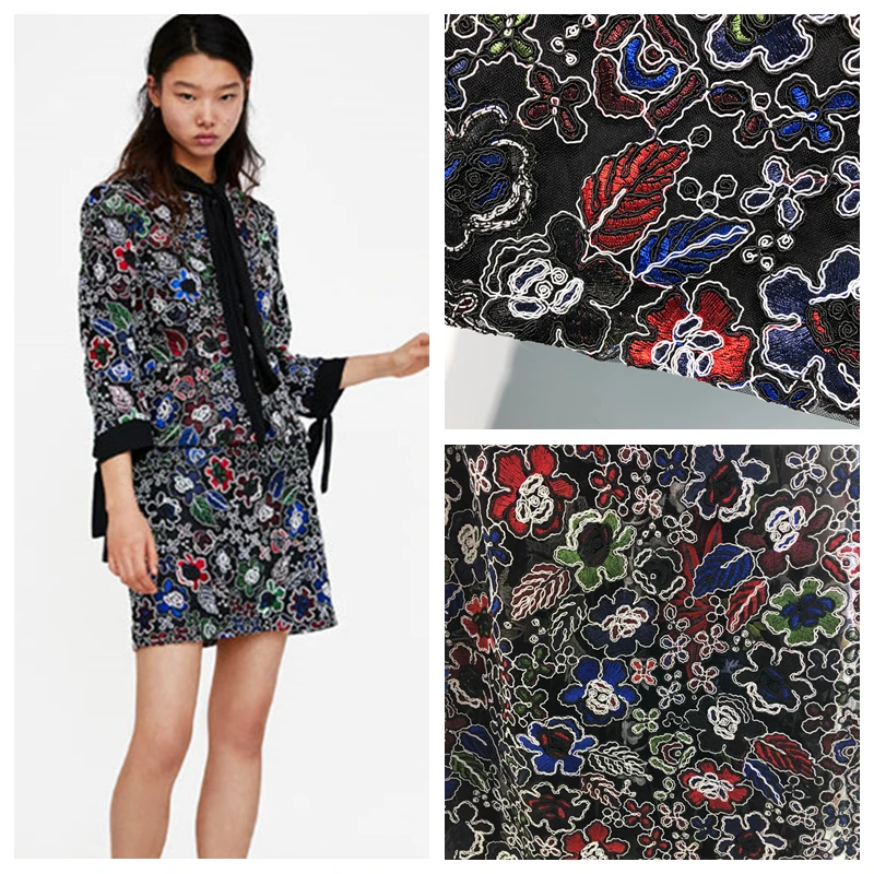 

LASUI 1yard high quality Retro gorgeous cord 3D flower embroidery lace fabric black mesh DIY fashion cloth dress skirt C0213