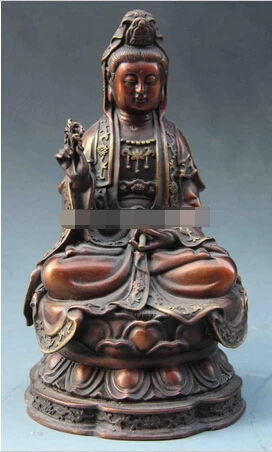

B0601 4037 Buddhism Temple Red Copper Bronze lotus flower Guan Yin Kwanyin Boddhisattva statue