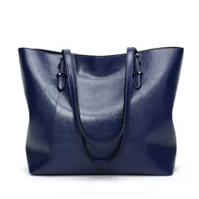Большая сумка, Женская Роскошная сумка, масло, воск, кожа, модная сумка на плечо, Женская Повседневная сумка через плечо, черный, синий, Офисная женская большая сумка