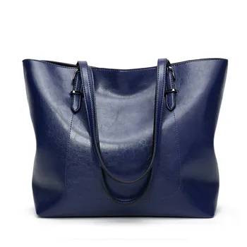 

Big Bag Women Luxury Handbag Oil Wax Leather Fashion Shoulder Bag Female Casual Crossbody Bags Black Blue Office Lady Large Tote