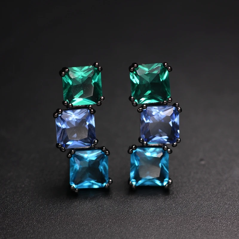 

Square Colorful boho Stud Earrings For Women Green Crystal Glass Stone Classic Female Earring Fashion Party Jewelry Wholesale