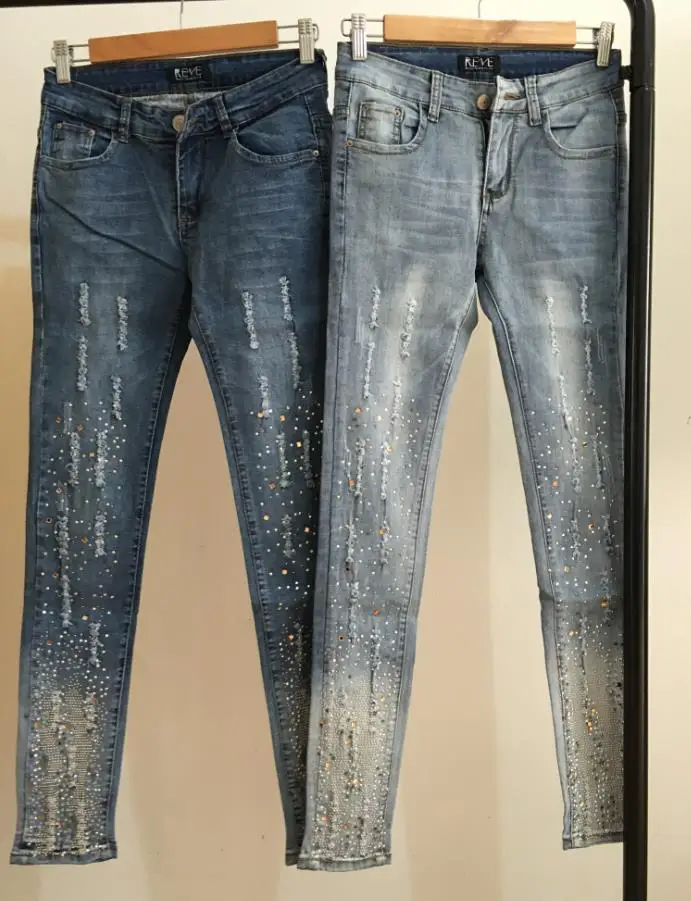 Женские джинсы карандаш с алмазной вышивкой большие размеры 4xl|trousers women jeans|skinny jeans