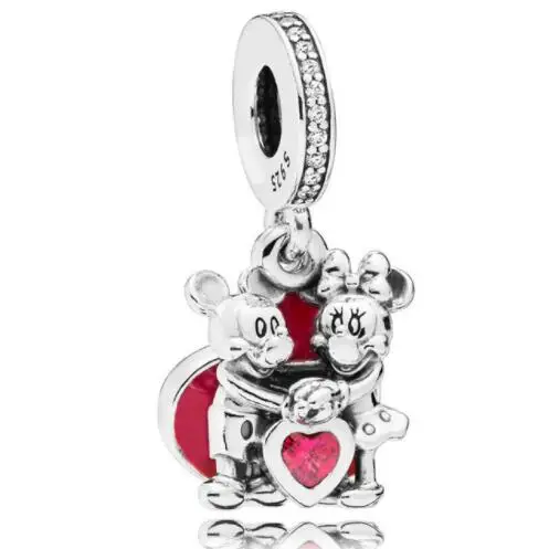 

Original 925 Sterling Silver Charm Red Enamel Mickey And Minnie With Love Sweethearts Beads Fit Pandora Bracelet Diy Jewelry