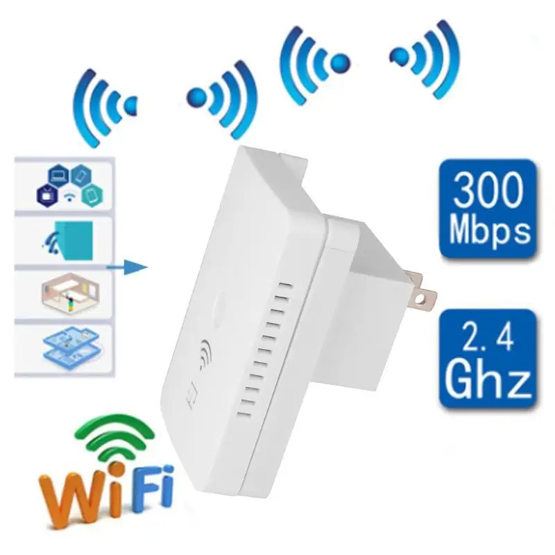

ALLOYSEED 300Mbps 2.4G Wireless WiFi Range Extender Home Office Network Wireless Router Repeater Wi-Fi Signal Booster Amplifier