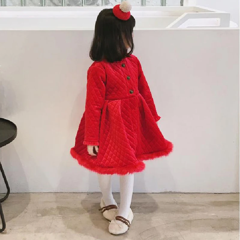 

children's clothing winter warm dress new year red Dress Toddler Christmas plus velvet Thick party Dresses 7 years Baby princess