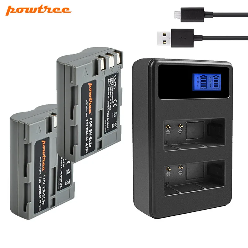 Powtree 2600 мА/ч, EN-EL3e RU EL3e EL3a ENEL3e Батарея+ Батарея LCD Dual charger для Nikon D300S D300 D100 D200 D700 D70S D80 L15