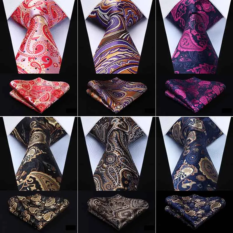 Hisdern Necktie Handkerchief Set Classic Paisley Gift For Men Woven ...