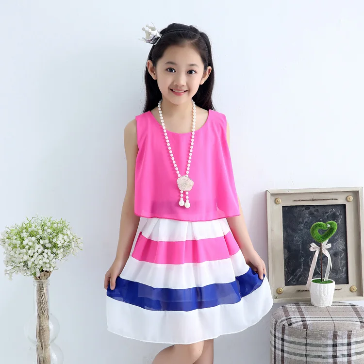 

Dress for Girls 2019 Toddler Summer Princess Dress Fashion Sleeveless Chiffon Free Necklace 4 to 15 Years
