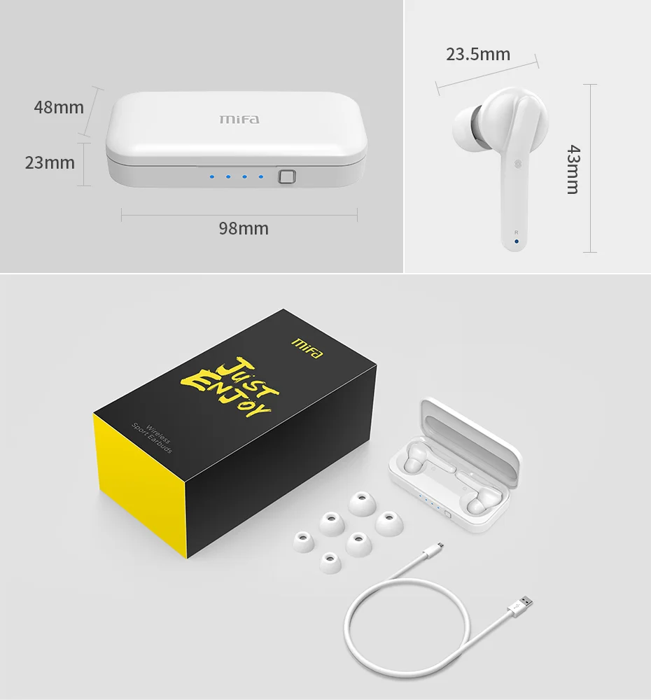 Mifa спортивные наушники, беспроводные наушники, Bluetooth 5,0, наушники, гарнитура, глубокий бас, стерео звук с микрофоном X3, белый