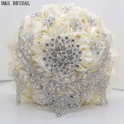 H & S свадебные цвета слоновой кости атласные свадебные цветы Кристаллы Свадебные букеты Искусственные Свадебные букеты buque de noiva 2019