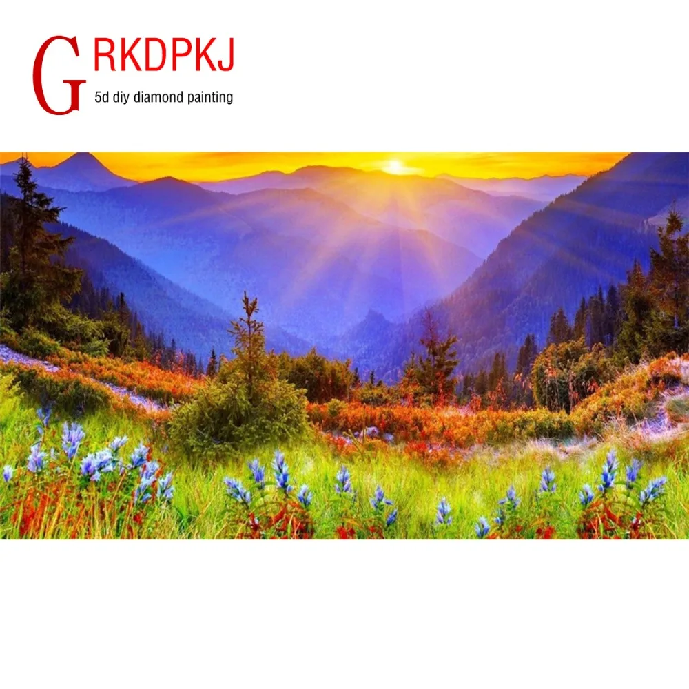 GRKDPKJ Diamond Painting Landscape Embroidery Full Round Diy Kit Drill Needlework Rhinestone Mosaic Picture sunrise | Дом и сад