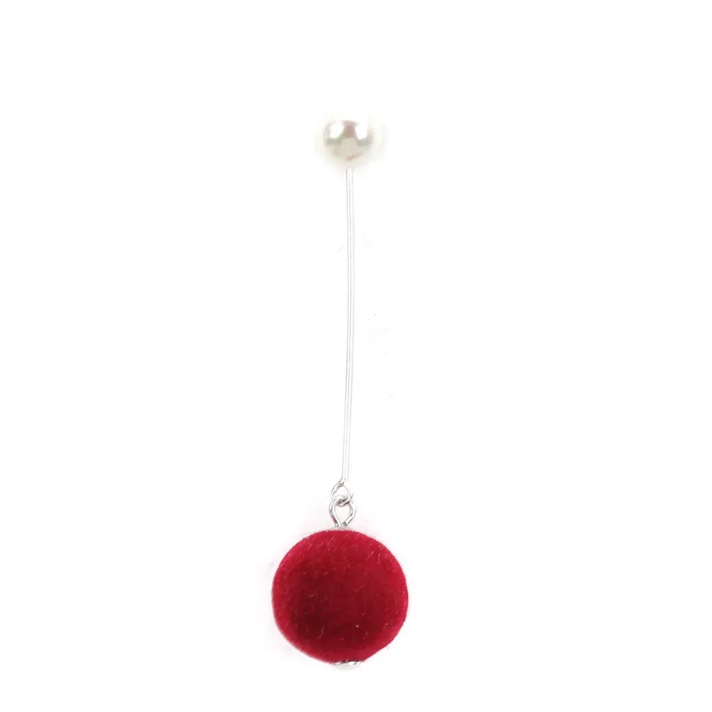 

Doreen Box Fashion Silver & Shell Imitation Pearl Ear Stud Earrings Gray Wine Red Round Pom Pom Ball Gift 5cm x 1.2cm, 1 Pair
