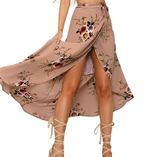 Женская раздельная пляжная юбка, халат с высокой талией, бохо, асимметричная юбка с разрезом, с принтом, песчаная пляжная юбка, макси юбка с принтом