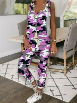 

2019 New Women Jumpsuit Loose Casual Camouflage printed Pants Straps Leopard print Jumpsuit Rompers Ripped Fashion Trousers