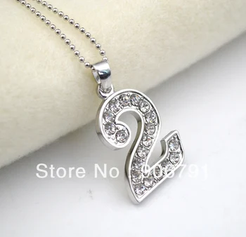 

10pcs a lot rhodium plating with Crystal number "2" Digital pendant necklaces