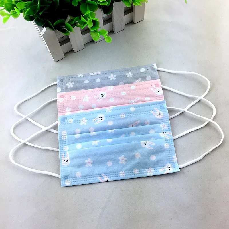 

Moledodo 120pcs/lot Disposable Mouth Masks Children Cartoon Rabbit Kids Sunscreen Face Mask Thin Breathable Printing Mouth Masks