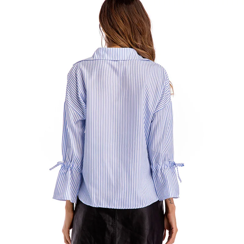 ShejoinSheenjoy Striped Bow Tie Long Sleeve Loose Casual Shirt Ladies Blouses Autumn Tops V-Neck Blouse Shirt Top Women Shirts (16)