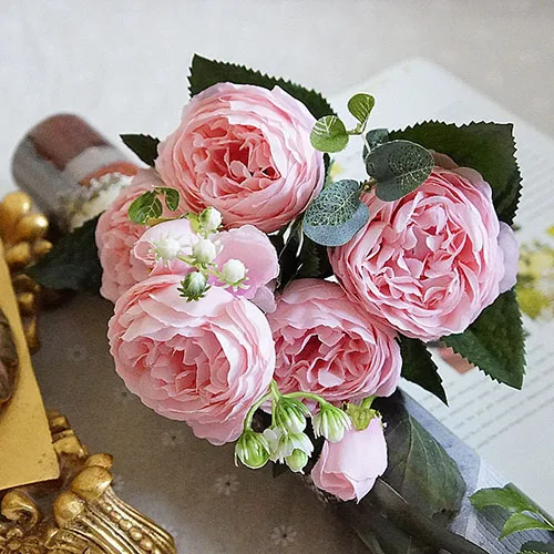 Йо Чо модные красивые пионы Искусственные Розы Цветы Свадебные украшения Шелковые цветы букет белый пион красная роза искусственные цветы - Цвет: pink