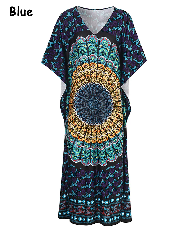 Женское летнее платье-Кафтан в африканском стиле, длинное платье макси с этническим цветочным принтом, винтажное женское платье больших размеров