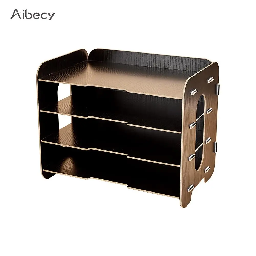 

Creative Desk Organizer Desktop File Organizer Wood Document Holder Letter Tray 4 Layers for Office School Home Use