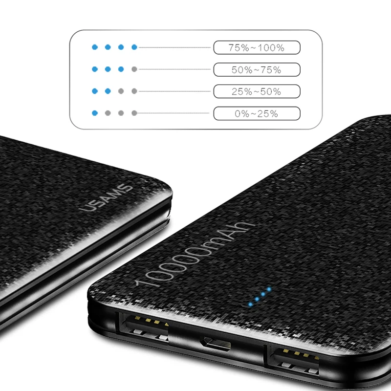 USAMS 10000mAh Dual USB Power bank Portable Mobile Phone Charger External Battery for iPhone Xs X 7 6s samsung S8 huawei xiaomi