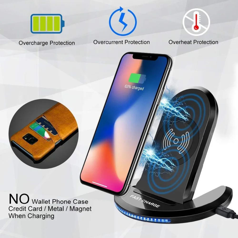 

PORTEFEUILLE Qi Wireless Charger Induction 10W Stand Dock Pad For Samung Galaxy S9 S8 S7 S6Edge S10 Note 8 9 7 5 Fast For Huawei