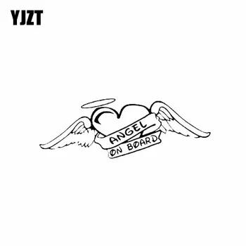 

YJZT 16CM*5.7CM Angel On Board With Wings Sticker Vinyl Car Decal Fun Hobby Stickers Black/Silver C10-00572