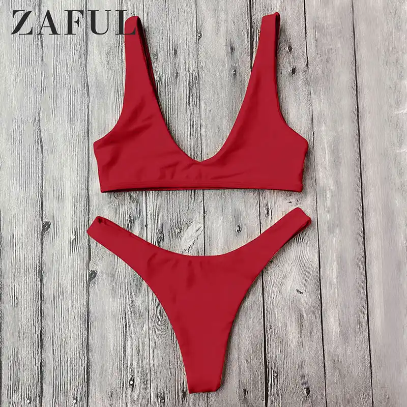 ZAFUL Set Bikini Imbottito Stampa Leopardo High Cut Bikini per Donna 2019