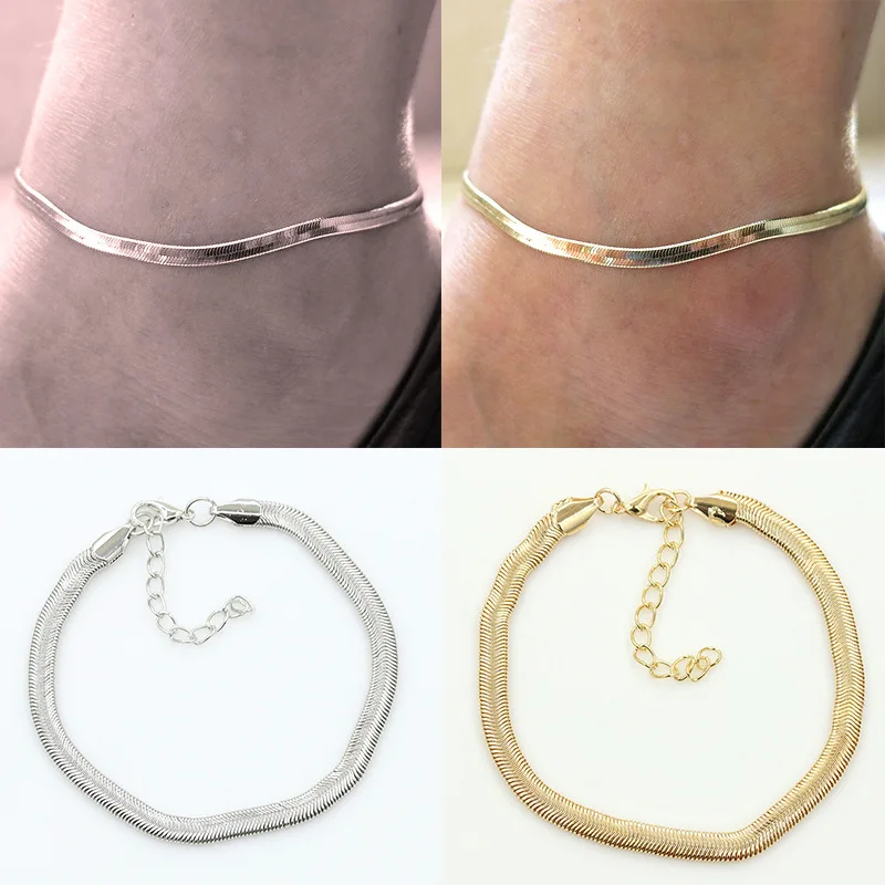 

fashion metal flat snake chain anklet bracelet on the leg for women beach ankle bracelet foot chain jewelry