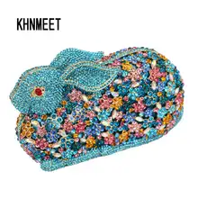 Прекрасная форма кролик партийные сумки дамы животного клатч Роскошный Кристалл Pochette свадебные сумки женские вечерние сумки SC046