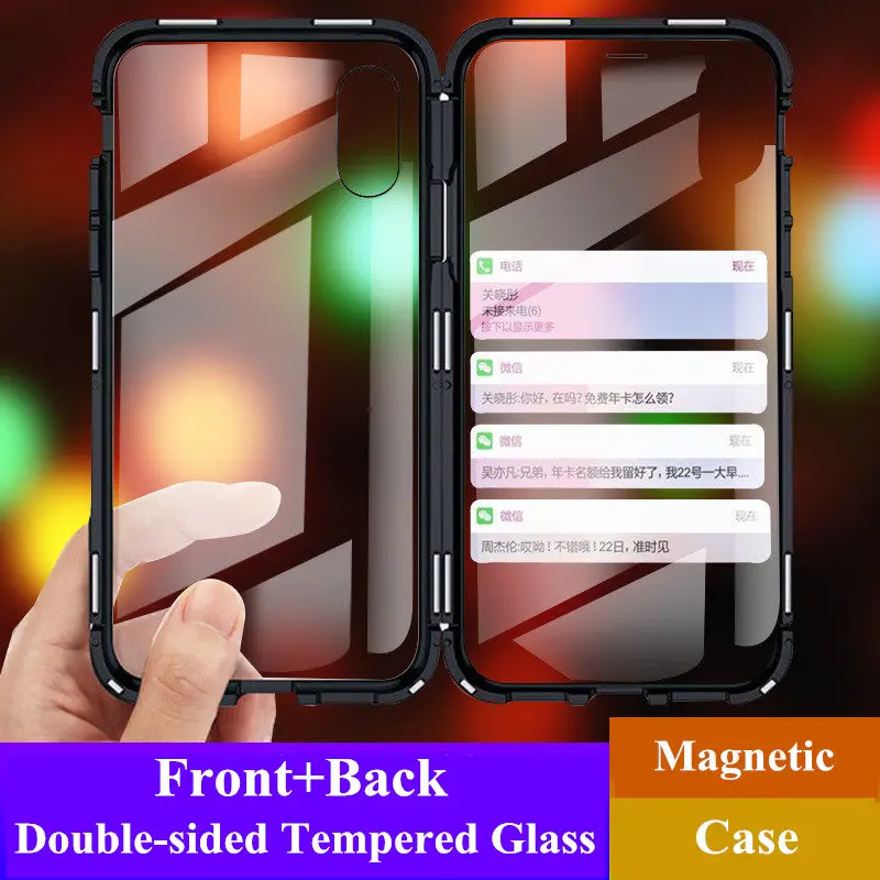 Передний+ задний двухсторонний Магнитный чехол из закаленного стекла для iPhone 7 8 Plus 6 6s 7+ XS MAX XR X, чехол для iPhone X XS XR XSMAX Funda