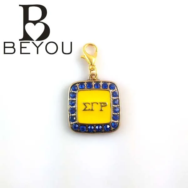 

SORORITY GREEK Sigma Gamma Rho Sorority enamel charm with lobster clasper SGR square crystal charm 5pcs 1lot