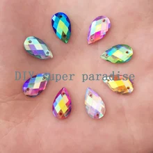 

DIY craft 50pcs 7mm*12mm AB Water droplets shape Resin Flatback Rhinestone Wedding decoration 2 Hole D90
