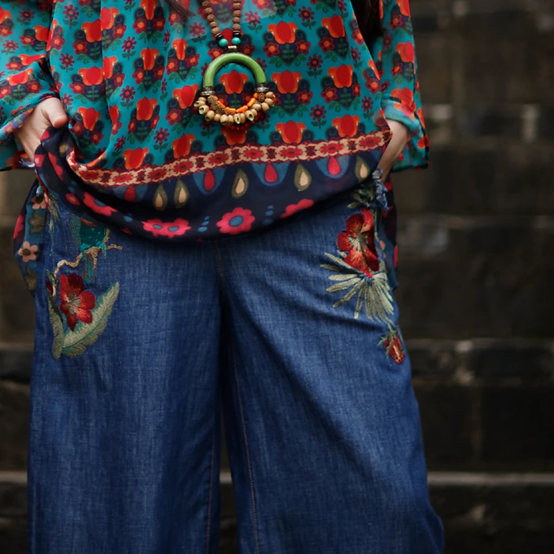 Jiqiuguer этническое платье летние повседневные штаны дизайн с вышивкой свободные ковбойские Широкие штаны тонкие стильные G191K019