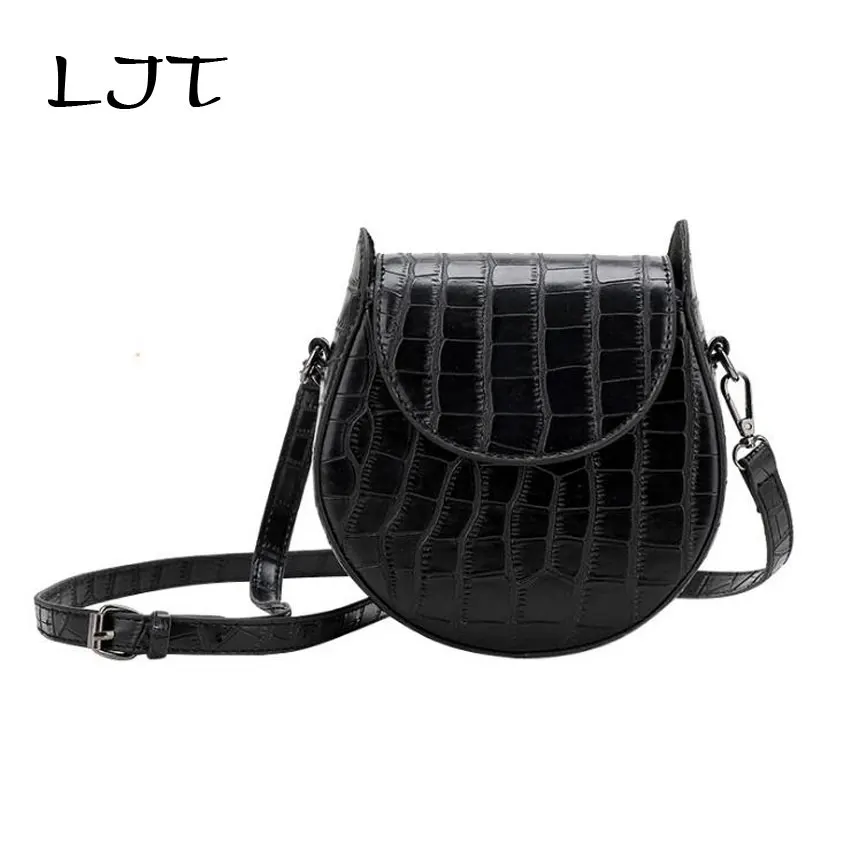 

LJT Luxury Brand Vintage Crocodile Pattern Women Handbag Leather Small Round Bag Designer Shoulder Messenger Bag Retro Handbags