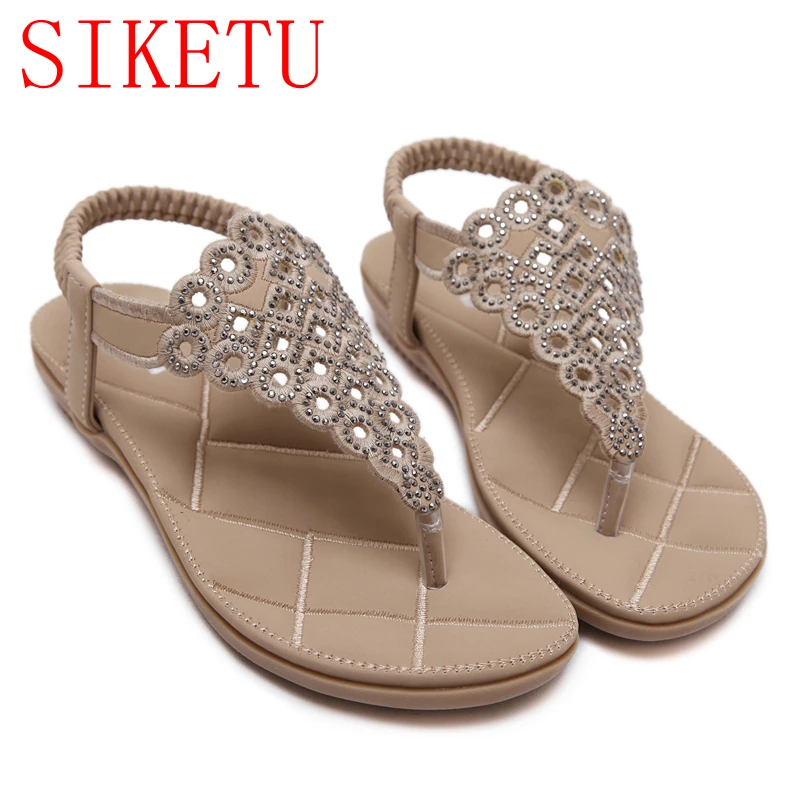 flat gladiator sandals with rhinestones